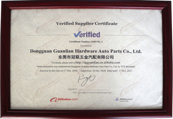 China Dongguan Guanlian Hardware Auto Parts Co., Ltd. certificaten